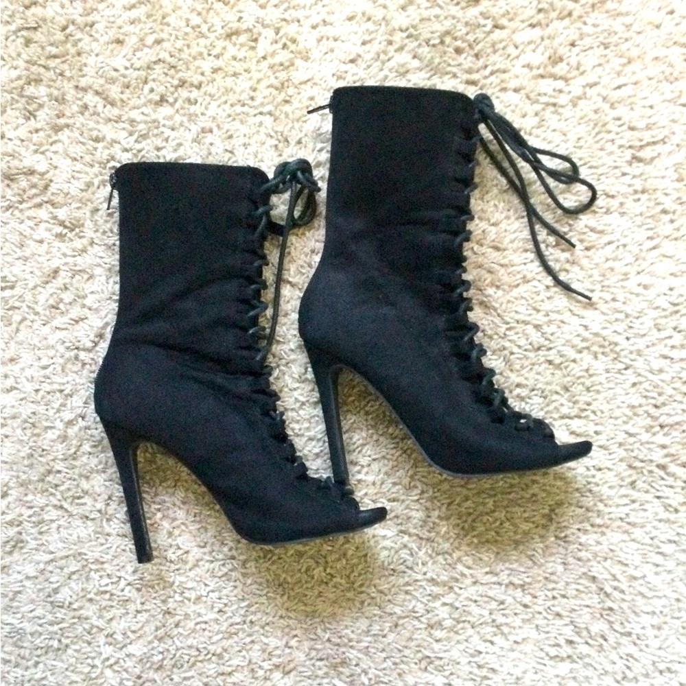Lace-Up Open-Toe Heeled Boots